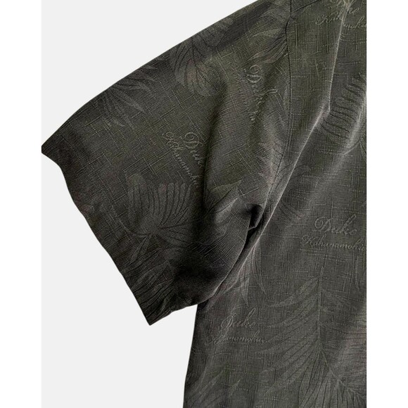 Duke Kahanamoku 100% Silk Shirt Hawaiian Black Tonal Embossed Palms Cabana LARGE - Picture 5 of 16